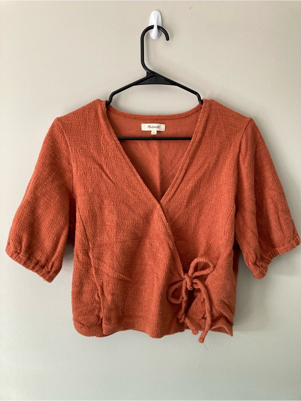 Madewell Rust Short-Sleeve Wrap Knit Top